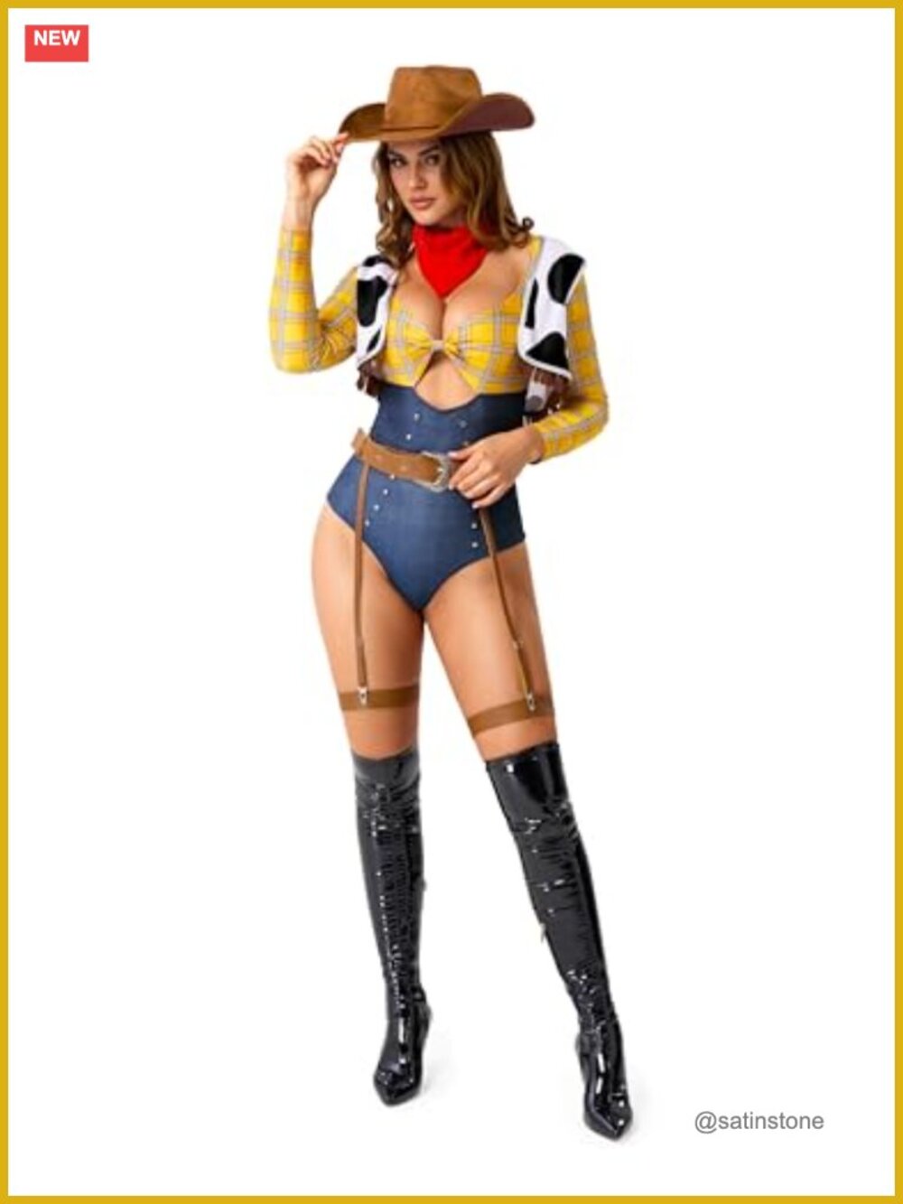 Cowgirl Costume Set Bodysuit Vest Belt Bandana Cosplay Halloween